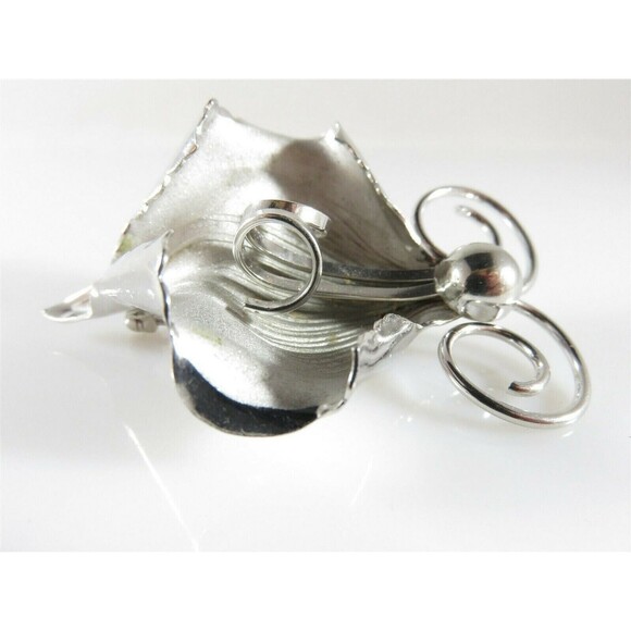 Bond Boyd Brushed & Polished Sterling Silver Orchid Brooch 2 1/8" x 1 1/2" - Picture 2 of 10